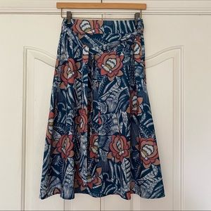 Roolee blue and orange floral midi skirt